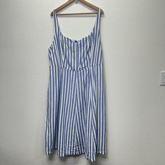 Old Navy Women's 4X Blue Striped Fit & Flare Linen Midi Dress Sleeveless Preppy - Picture 1 of 14